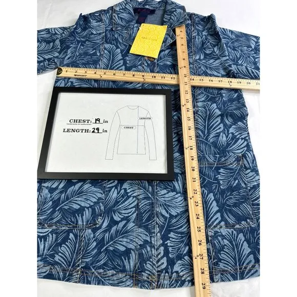Vintage Denim &amp; Co. Women's Leaf Print Button Up Shirt Jacket Small Blue NEW