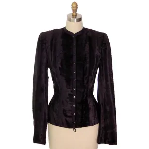 Vintage Jacket/Top Navy Blue Velour 1940s Tight Fitting