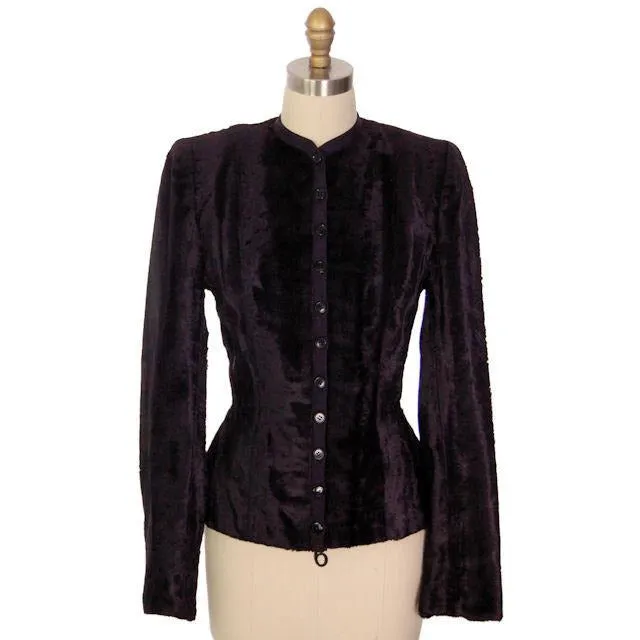 Vintage Jacket/Top Navy Blue Velour 1940s Tight Fitting