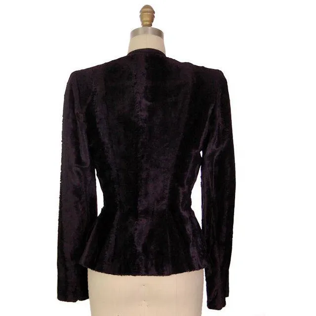 Vintage Jacket/Top Navy Blue Velour 1940s Tight Fitting