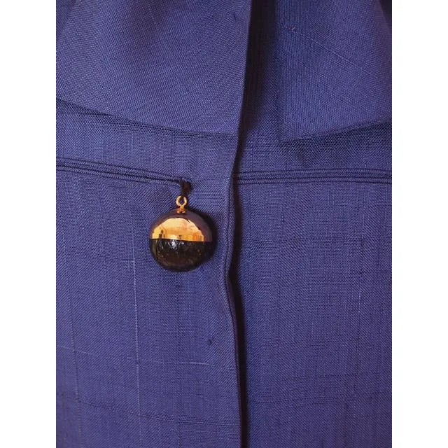 Vintage Sapphire Blue Dress Harvey Berin/ Karen Stark 1960s Big Brass Buttons   Belt