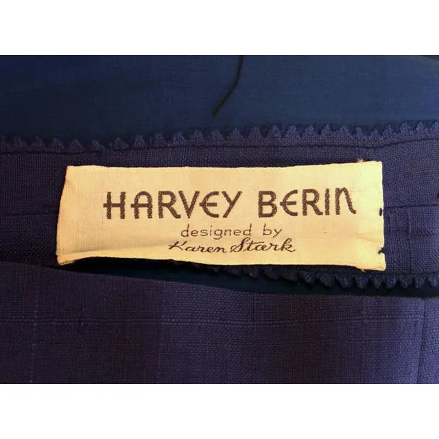 Vintage Sapphire Blue Dress Harvey Berin/ Karen Stark 1960s Big Brass Buttons   Belt
