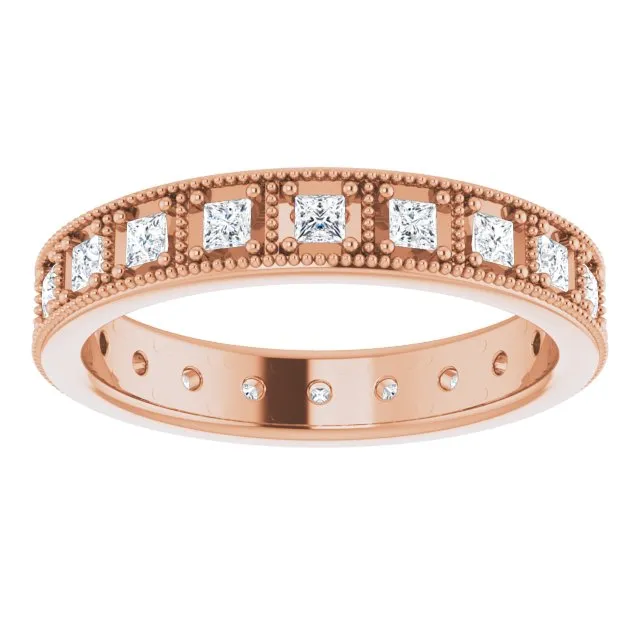 Vintage Style 0.60 ct. Princess Diamond Milgrain Accent Eternity Band