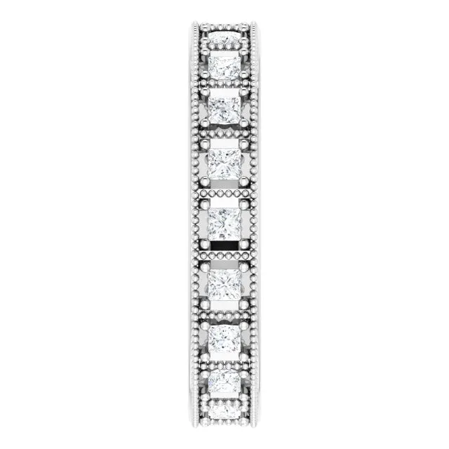 Vintage Style 0.60 ct. Princess Diamond Milgrain Accent Eternity Band