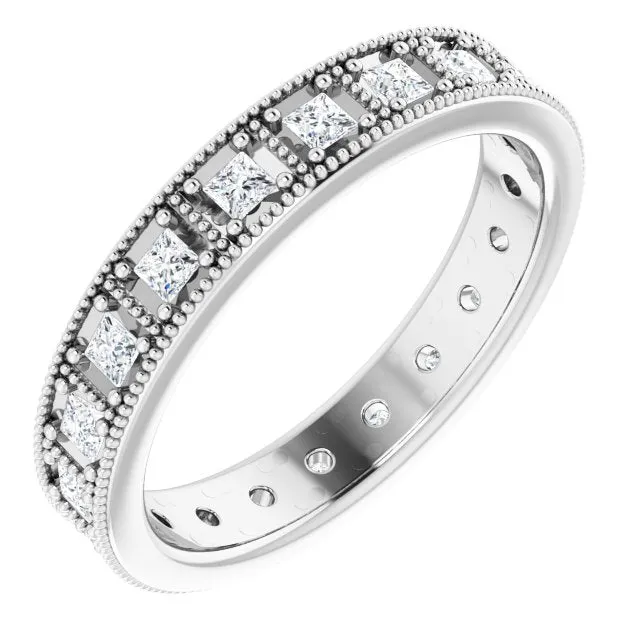 Vintage Style 0.60 ct. Princess Diamond Milgrain Accent Eternity Band