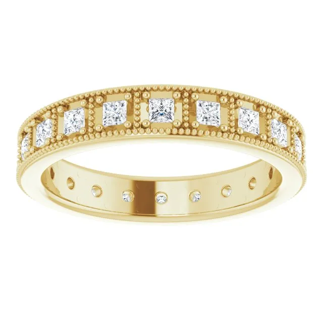 Vintage Style 0.60 ct. Princess Diamond Milgrain Accent Eternity Band