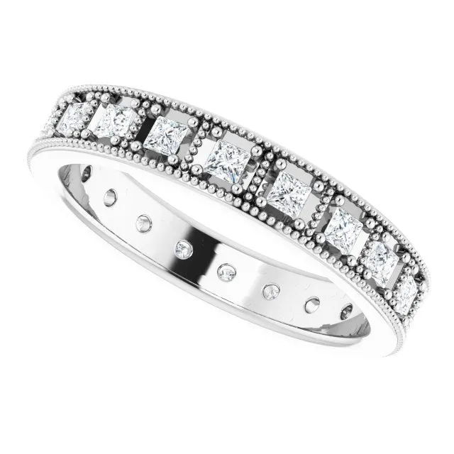 Vintage Style 0.60 ct. Princess Diamond Milgrain Accent Eternity Band