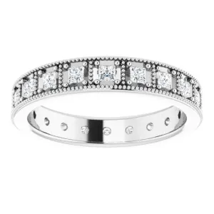 Vintage Style 0.60 ct. Princess Diamond Milgrain Accent Eternity Band