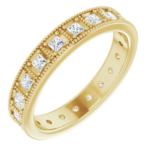 Vintage Style 0.60 ct. Princess Diamond Milgrain Accent Eternity Band