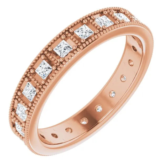 Vintage Style 0.60 ct. Princess Diamond Milgrain Accent Eternity Band