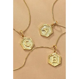 Water Proof Hexagon Brass Initial Letter Pendant