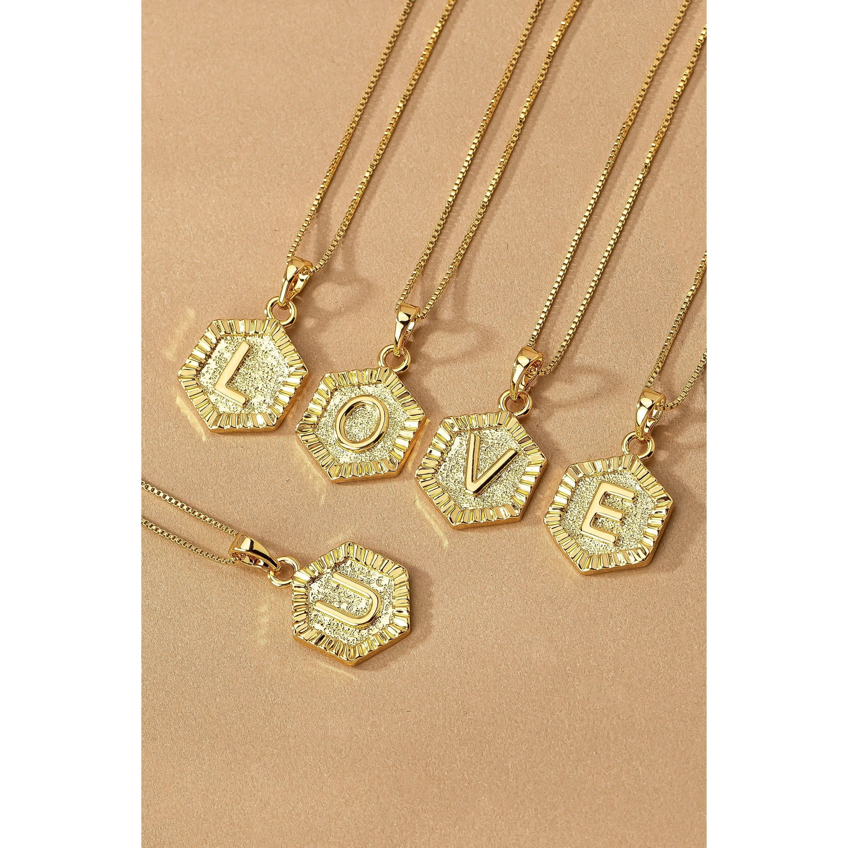 Water Proof Hexagon Brass Initial Letter Pendant