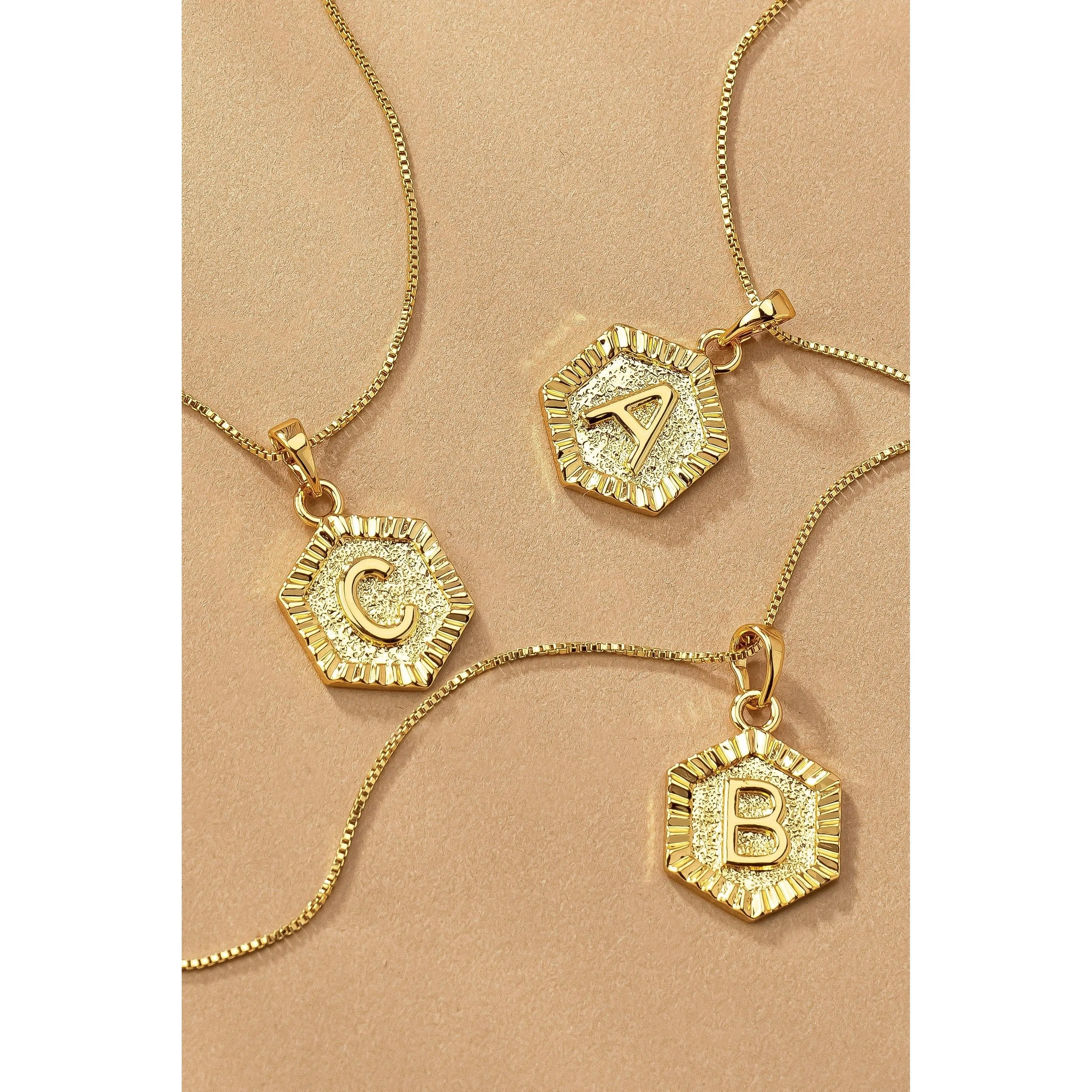 Water Proof Hexagon Brass Initial Letter Pendant