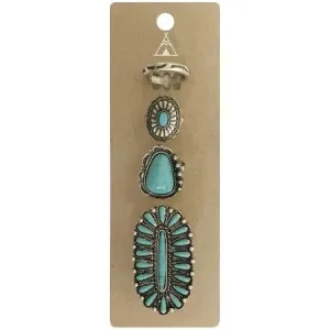 Western Concho Flower Gemstone Cuff Ring Set