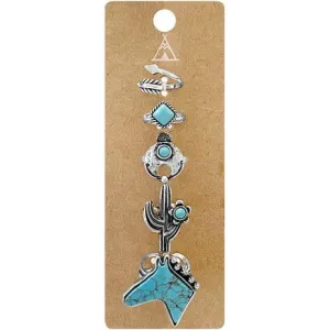 Western Concho Horse Cactus Gemstone Ring Set