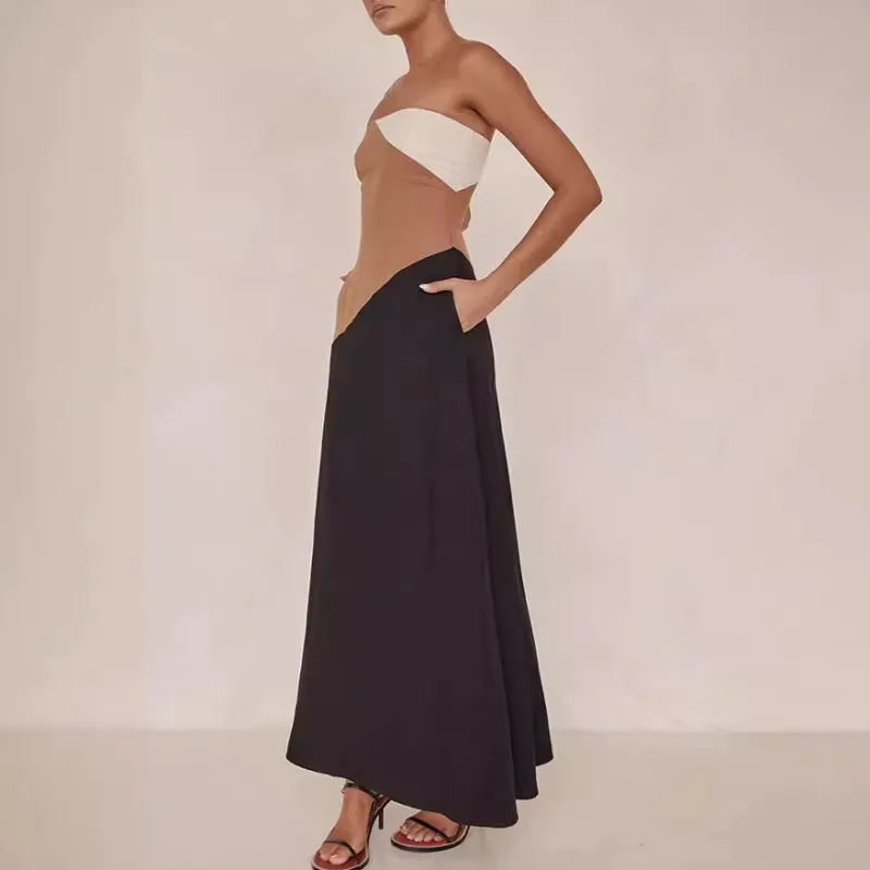 💕What should I wear tomorrow?💕Women's Sleeveless Off-Shoulder Color-Block Bodycon Dress
