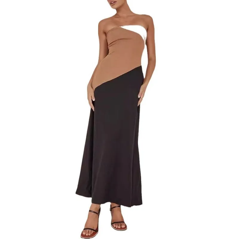 💕What should I wear tomorrow?💕Women's Sleeveless Off-Shoulder Color-Block Bodycon Dress
