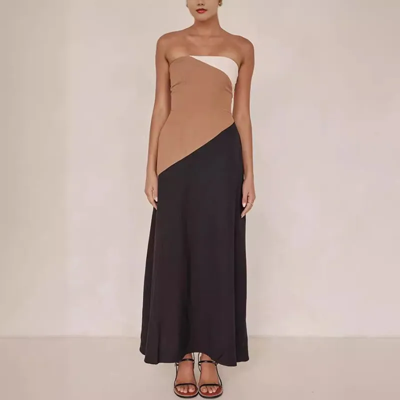 💕What should I wear tomorrow?💕Women's Sleeveless Off-Shoulder Color-Block Bodycon Dress