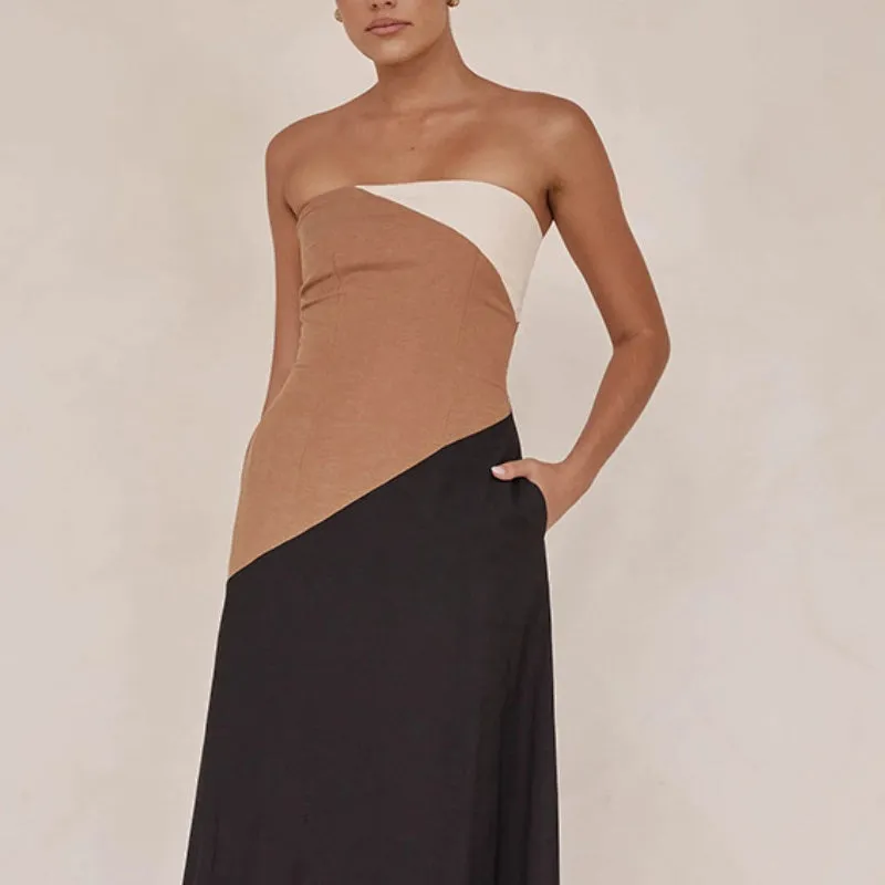 💕What should I wear tomorrow?💕Women's Sleeveless Off-Shoulder Color-Block Bodycon Dress