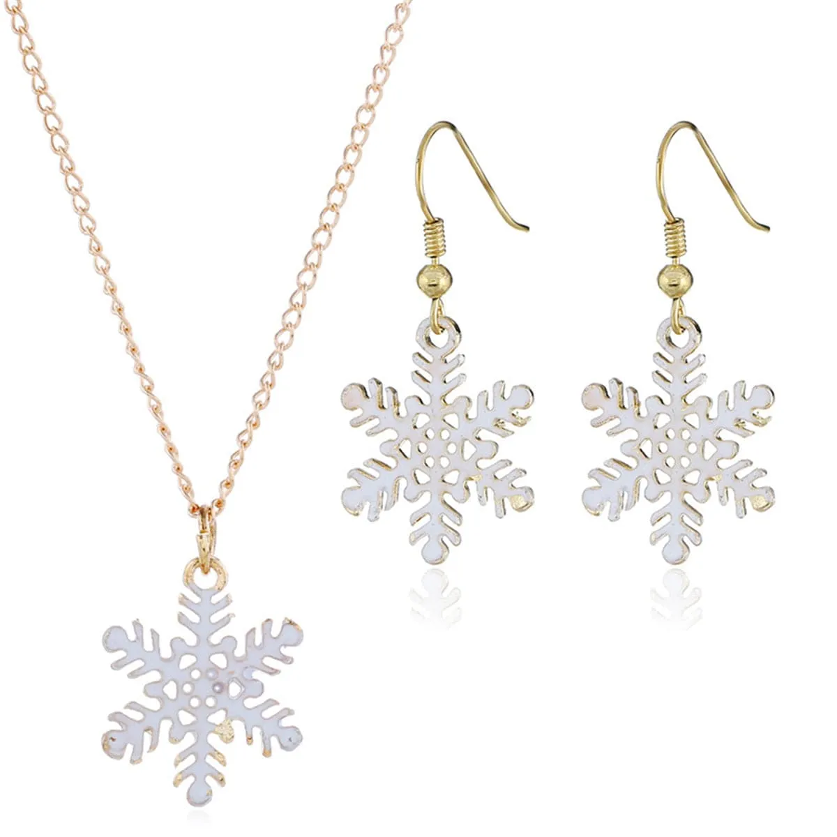 White & 18K Gold-Plated Snowflake Pendant Necklace & Drop Earrings