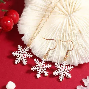 White & 18K Gold-Plated Snowflake Pendant Necklace & Drop Earrings