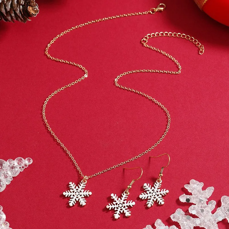 White & 18K Gold-Plated Snowflake Pendant Necklace & Drop Earrings