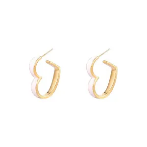 White Enamel & 18K Gold-Plated Heart Huggie Earrings
