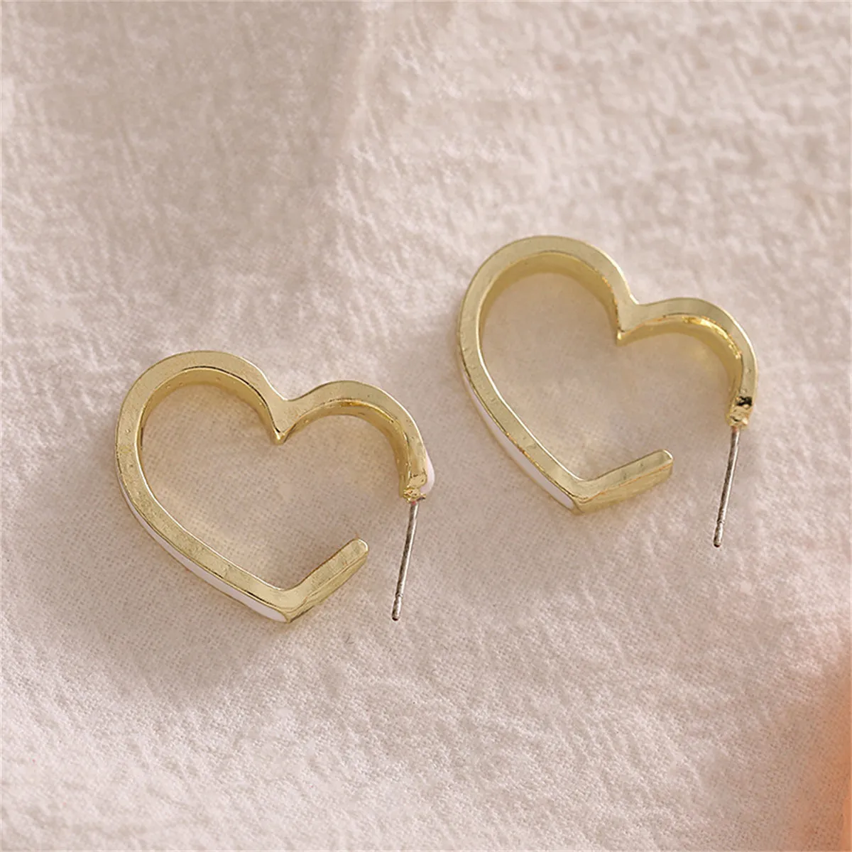 White Enamel & 18K Gold-Plated Heart Huggie Earrings