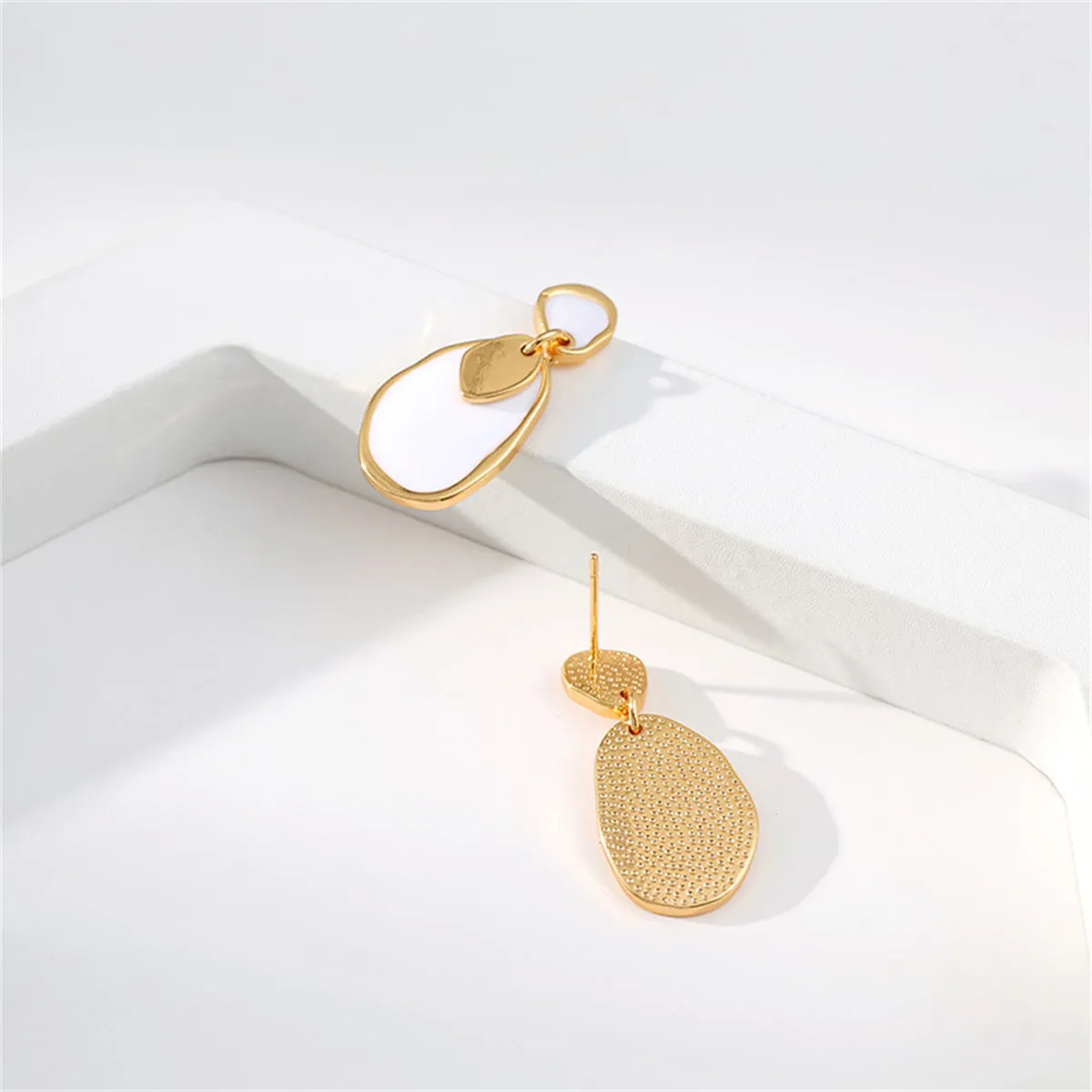 White Enamel & 18K Gold-Plated Irregular Oval Drop Earring