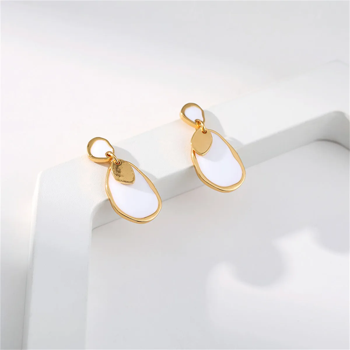 White Enamel & 18K Gold-Plated Irregular Oval Drop Earring