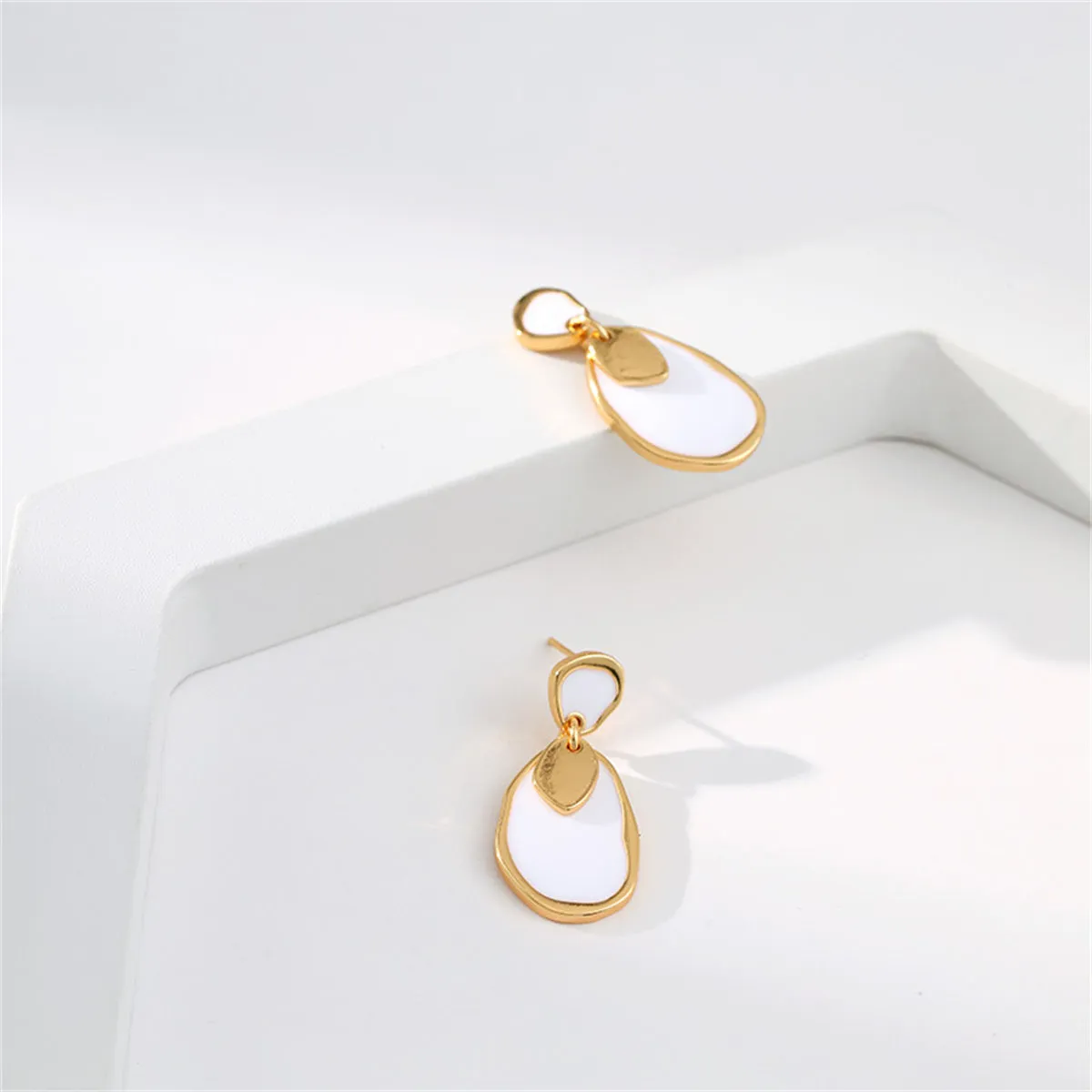 White Enamel & 18K Gold-Plated Irregular Oval Drop Earring