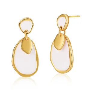 White Enamel & 18K Gold-Plated Irregular Oval Drop Earring