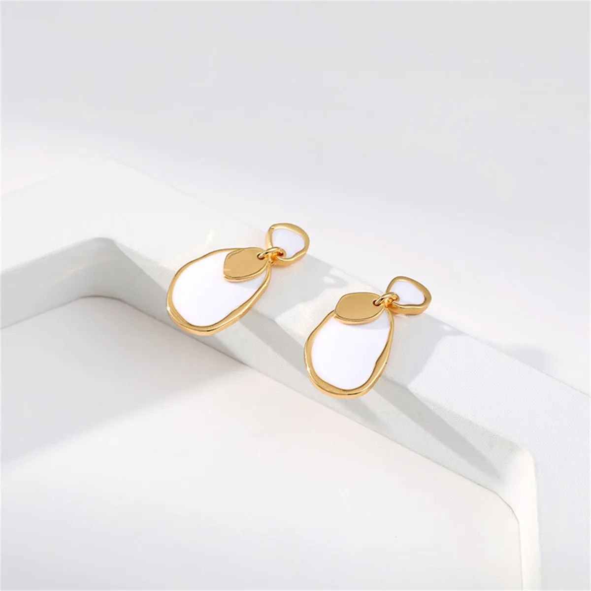 White Enamel & 18K Gold-Plated Irregular Oval Drop Earring
