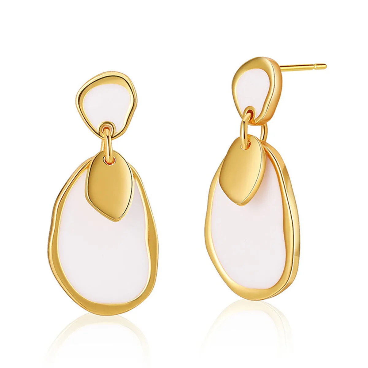 White Enamel & 18K Gold-Plated Irregular Oval Drop Earring