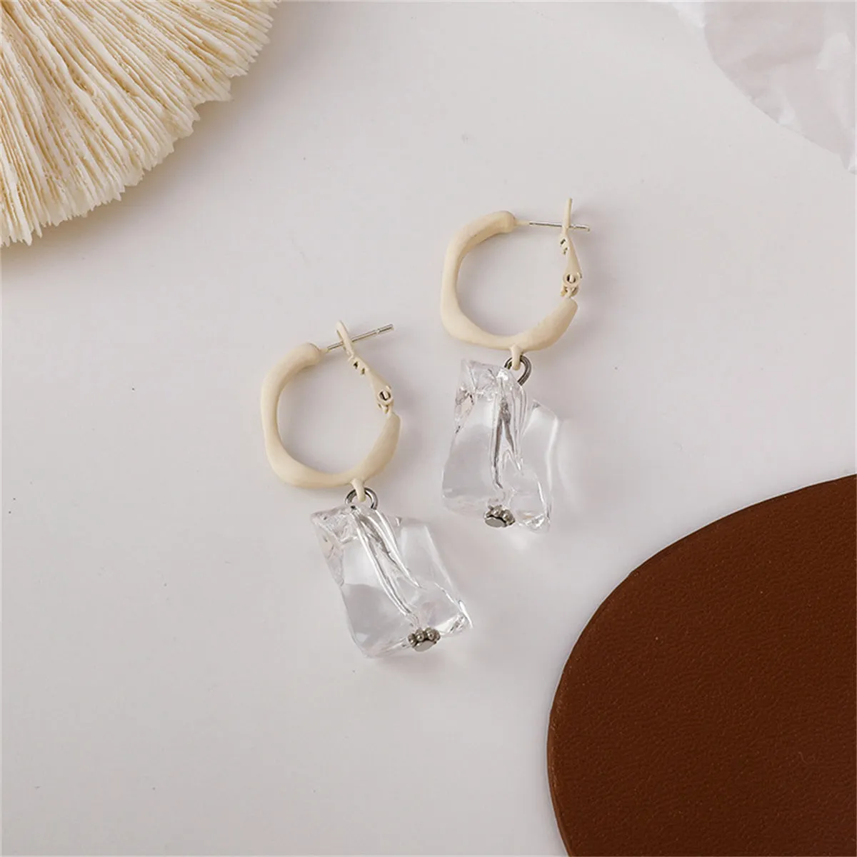 White Enamel & Ice Cube Drop Earrings