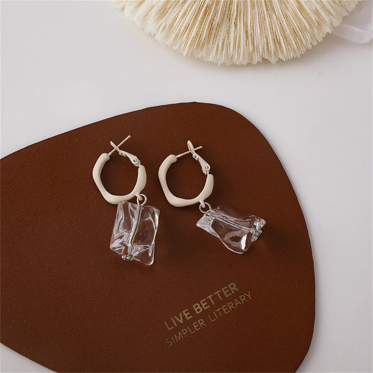 White Enamel & Ice Cube Drop Earrings