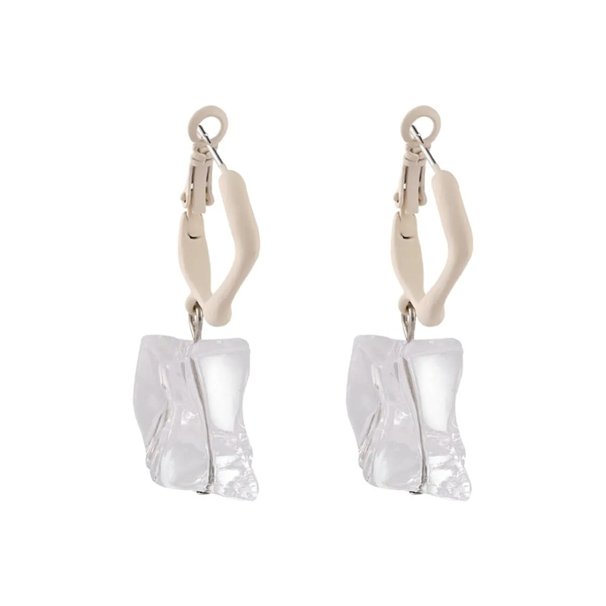 White Enamel & Ice Cube Drop Earrings