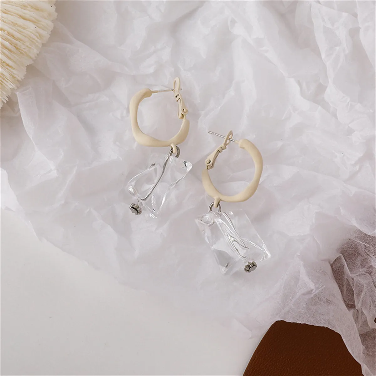 White Enamel & Ice Cube Drop Earrings