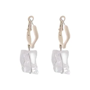 White Enamel & Ice Cube Drop Earrings
