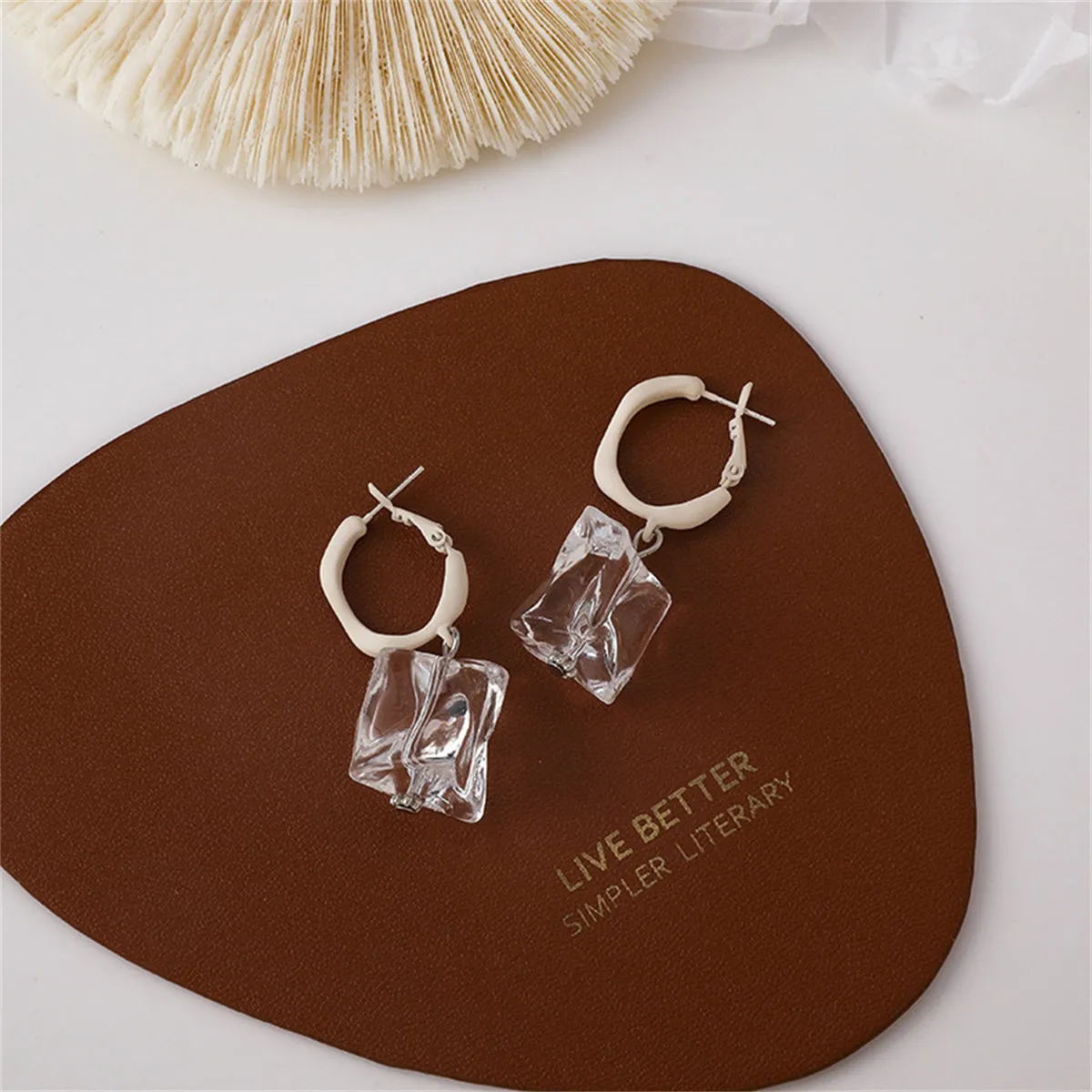 White Enamel & Ice Cube Drop Earrings