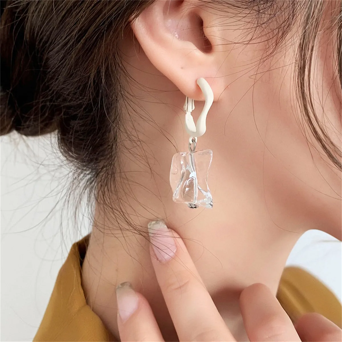 White Enamel & Ice Cube Drop Earrings