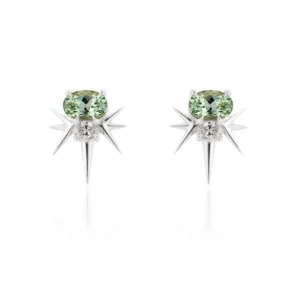 White Gold Green Tourmaline And Diamond Spike Stud Earrings
