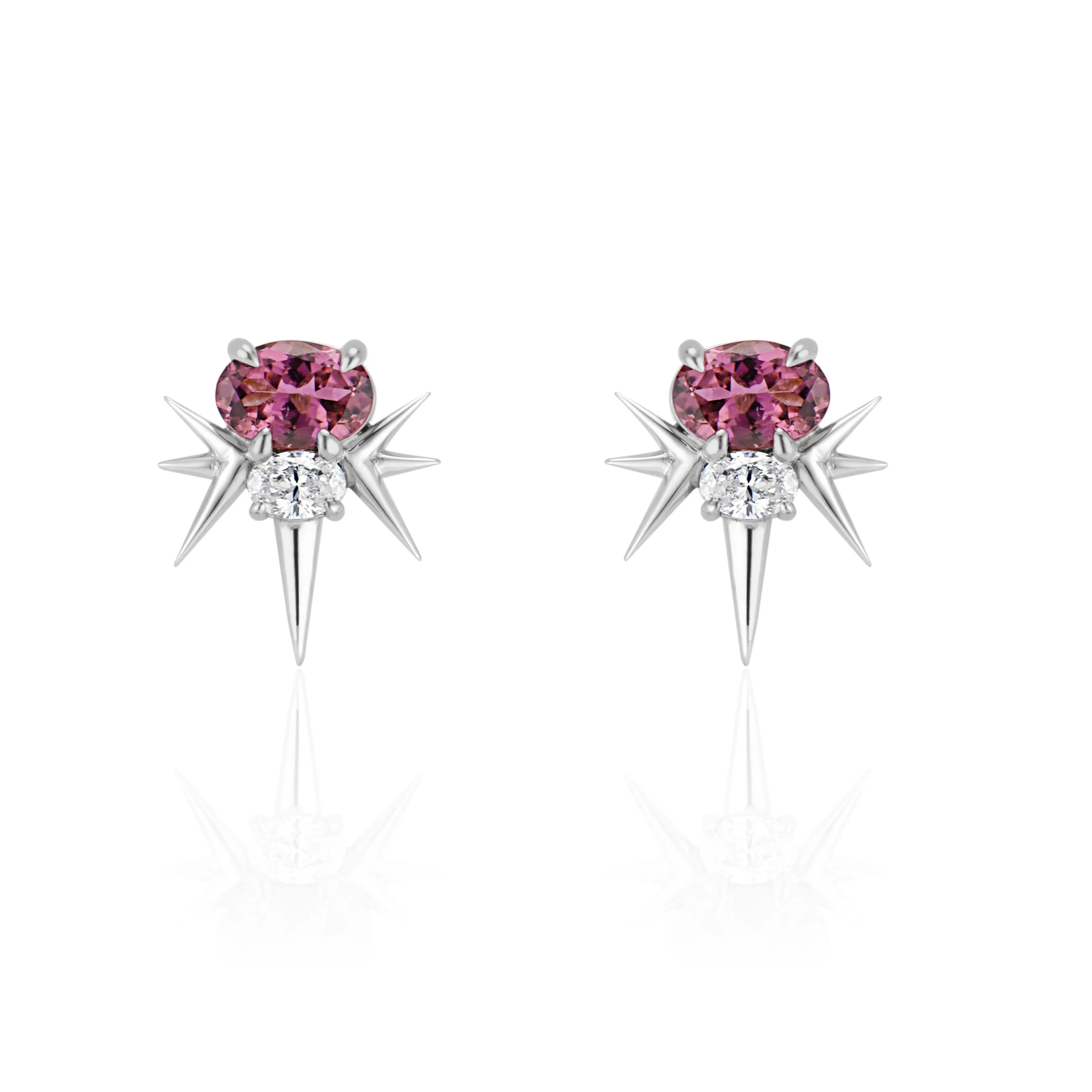 White Gold Pink Tourmaline And Diamond Spike Stud Earrings