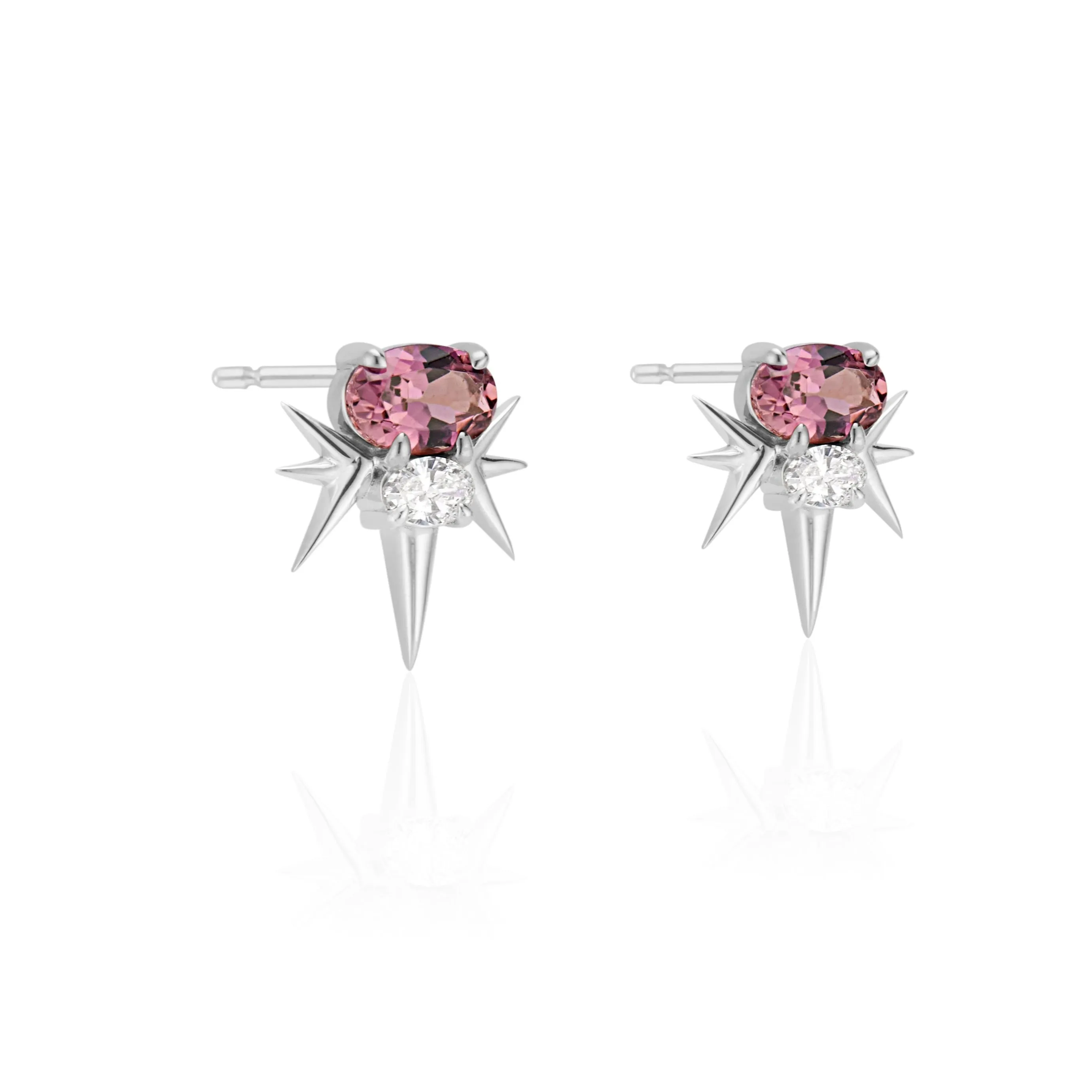 White Gold Pink Tourmaline And Diamond Spike Stud Earrings