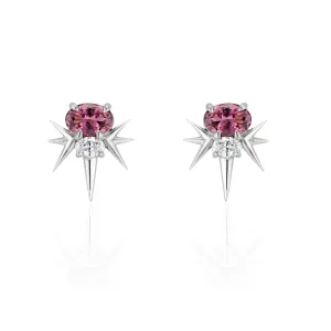 White Gold Pink Tourmaline And Diamond Spike Stud Earrings