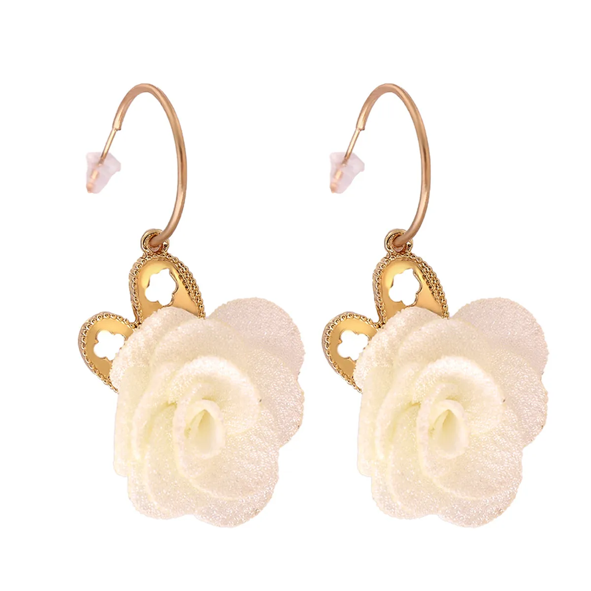 White Lace & 18K Gold-Plated Heart Flower Drop Earrings