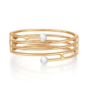 White Pearl & 18K Gold-Plated Line Coil Bracelet