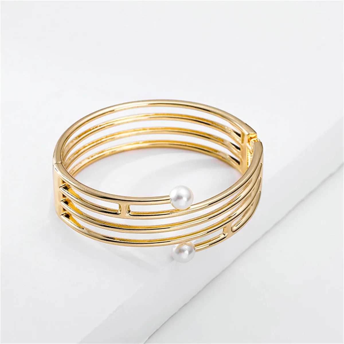 White Pearl & 18K Gold-Plated Line Coil Bracelet