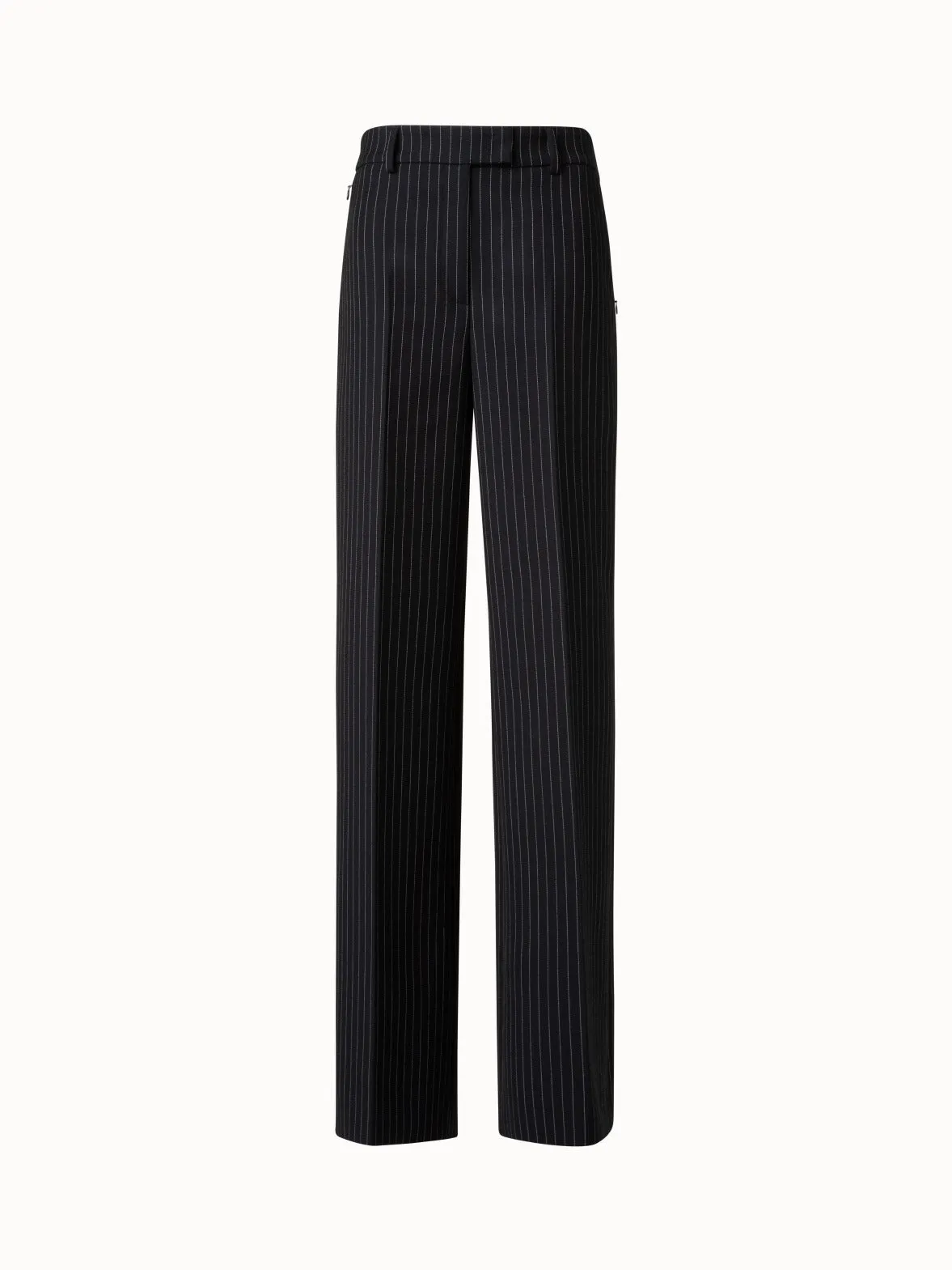 Wide Wool Double-Face Pants with Pinstripes