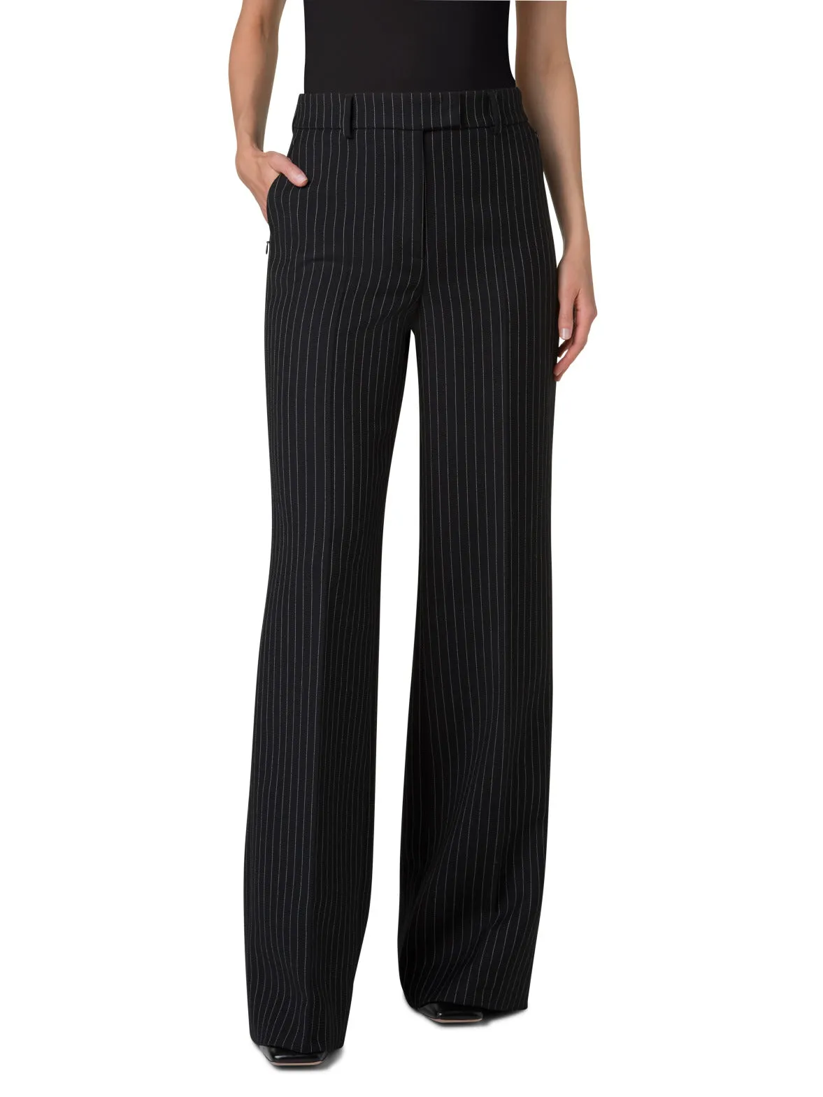 Wide Wool Double-Face Pants with Pinstripes